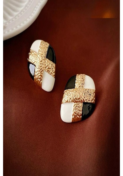 Kadın Küpe Özel Seri İthal Gold İşleme Siyah Beyaz Vintage Küpe Çok Renkli