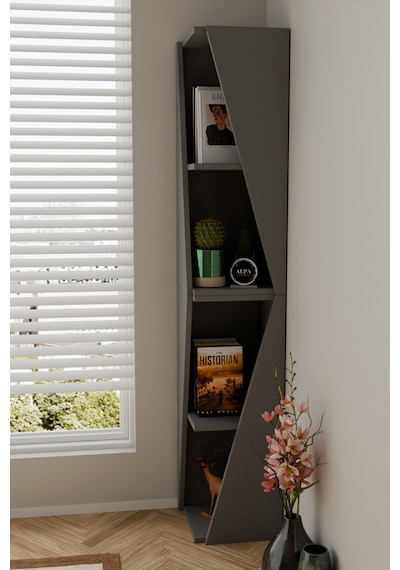 Modern Çok Amaçlı 90 Cm 2 Raflı Köşe Kitaplık Dekoratif Salon Rafı Çok Amaçlı Düzenleyici Organizer Antrasit Modern Çok Amaçlı 90 Cm 2 Raflı Köşe Kitaplık Dekoratif Salon Rafı Çok Amaçlı Düzenleyici Organizer Antrasit