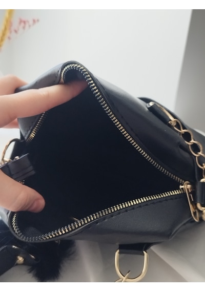 Vivazzaluxe Mini Boy Deri Puf Charm Detaylı El Omuz Ve Çapraz Çanta Siyah