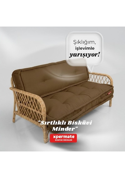 Xpermate Bisküvi Yer Minderi 60x120 Kalın Palet Balkon Petek Önü Fermuarlı Minder Kahverengi