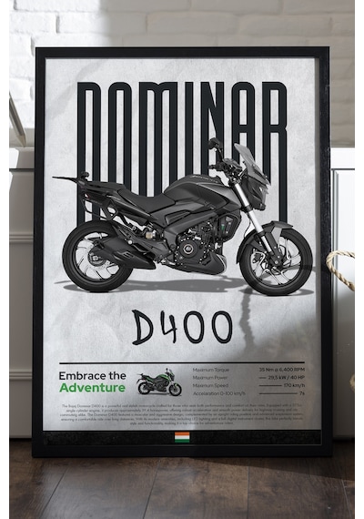 Bajaj Dominar 400 Siyah Ahşap Çerçeveli Poster, Dekoratif Motosiklet Duvar Tablosu