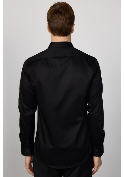 Tudors Slim Fit Premium Seri Cotton Likralı Siyah Erkek Gömlek-30414-siyah Siyah