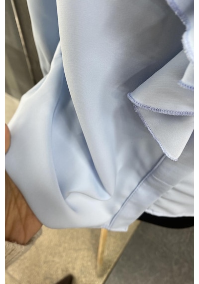 Pera Moda Yakası Taşlı Basic İç Göstermeyen Şık Gömlek Bebe Mavisi