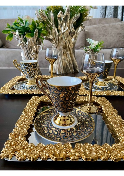 Atabey Home Collection 4 Adet Kahve & Çay & Sunum Tepsisi Metal Döküm Full Döküm Model