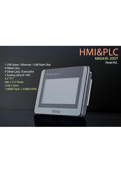 Kinco Mk043e-20dt Hmı Plc 4.3 Dokunmatik Ekran, 20 I/o, Iot Destekli Besleme Voltajı-24V Ac- Dc Kinco Mk043e-20dt Hmı Plc 4.3 Dokunmatik Ekran, 20 I/o, Iot Destekli Besleme Voltajı-24V Ac- Dc