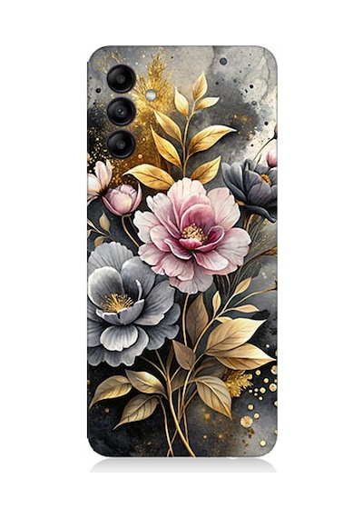 Samsung Galaxy M34 Uyumlu Altın Çiçekler Desenli Silikon Kılıf