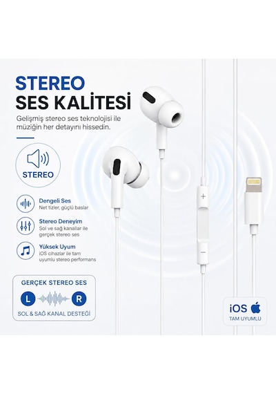 Hp-tk02 Titan Series İos Lightning Bluetooth Kablolu Kulak İçi Kulaklık - Yüksek Kaliteli Stereo Ses Mikrofonlu Ve Ergonomik Tasarımlı 1.2m İphone Uyumlu Kulaklık