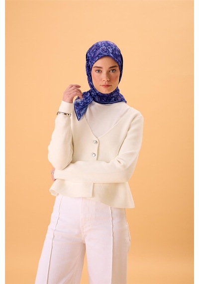Silk Home İnce Pamuk Soft Eşarp Morcivert-lila Desenli Tok Duruşlu 90x90 Çok Renkli