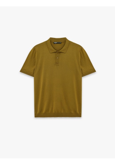 Koton Regular Fit Viskon Karışımlı Düğmeli Polo Yaka Kısa Kollu Triko Tişört Haki 6sam70055ht