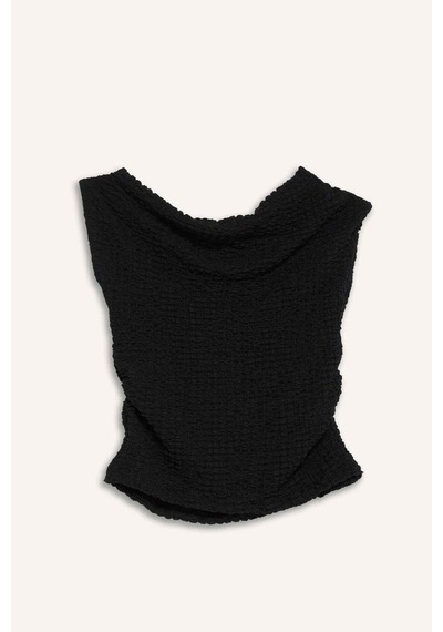 Defacto Slim Fit Dar Kesim Tek Omuzlu Bürümcük Bluz G2703ax25aubk81 Siyah