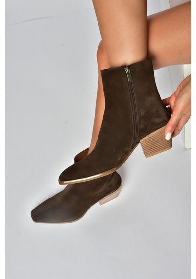 Fox Shoes Z654037561 Kahverengi Hakiki Deri Süet Alçak Topuklu Western Kadın Bot
