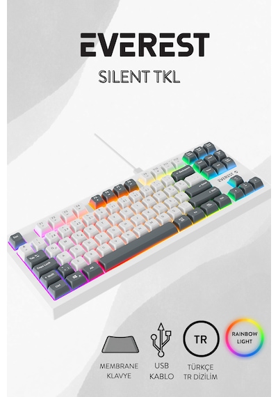 Everest Kb-98 Sılent Tkl Beyaz/gri Mavi Rainbow Q Membrane Klavye