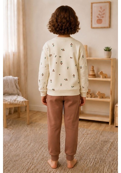 Pina Kids Kız Çocuk Kirazlı Desenli Okul Günlük Eşofman Takımı Esf7034 Somon