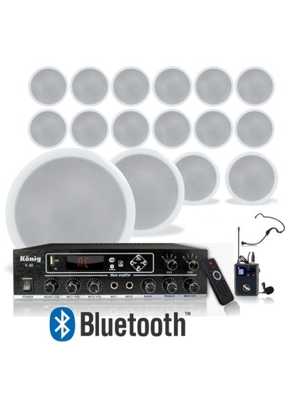 16 Lı Tavan Hoparlörlü Yaka Mikrofonlu Bluetooth Anfi Ses Sistemi