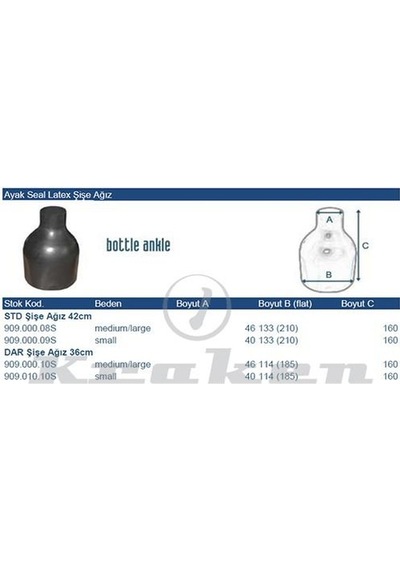 KRAKEN Kuru Elbise Ayak Seal Latex STD Şişe Ağız Bottle Siyah