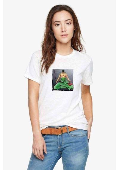 Anime One Piece Roronoa Zoro Baskılı Beyaz Kadın Tshirt