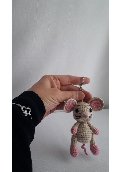 Amigurumi Gri Fare Anahtarlık