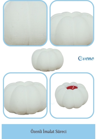 Eskitme Mumluk Şamdan 3 Adet Tealight Ve İnce Mum Uyumlu Kabak Model - Beyaz