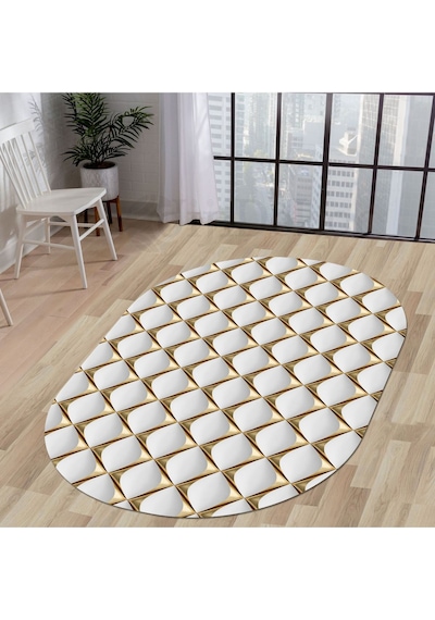 Dijidekor Halı Gold Cool Ky7059 Yıkanabilir Oval Kesme İnce Y... Gold