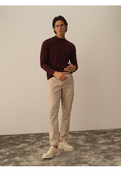 Xint Bordo Modal Dokulu Slim Fit Uzun Kollu Tişört 502040