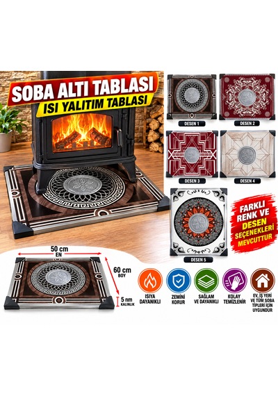 Soba Altı Tablası Isı Yalıtım Zemin Koruma Tablası Boy :60 Cm En : 50 Cm Yükseklik :5 Cm Desen Seçnekleri