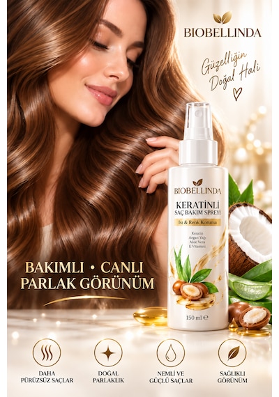 Keratinli Saç Bakım Spreyi Isı Ve Renk Koruma, Keratin, Seramid, Panthenol Ve Hindistan Cevizi Sütü 150 Ml