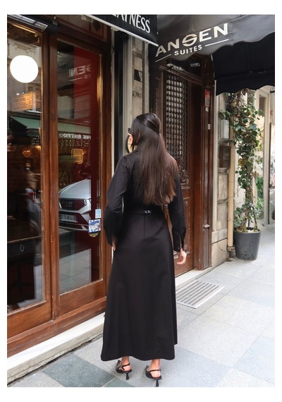 Kechi Woman Poplin Kumaş Akseusarlı Elbise Siyah