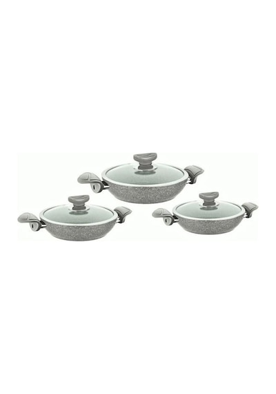 Oms Bio Granit 6 Parça Kapaklı Sahan Seti Gri Yapışmaz Biogranit 18-20-22 Cm Gri