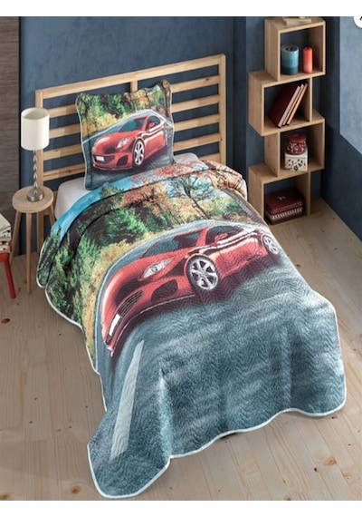 Tek Kişilik Kapitone Yatak Örtüsü - Ralli Temalı 175 X 240cm Kırmızı