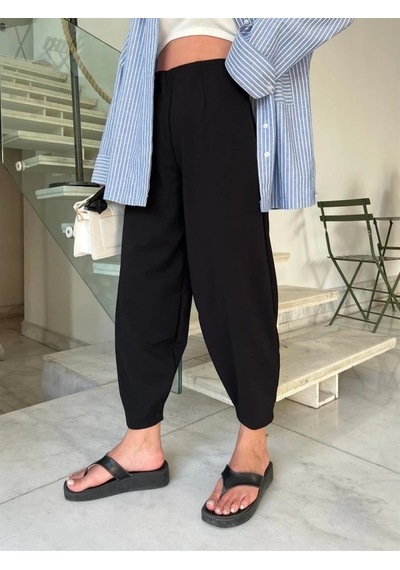 DefyModa Kadın Krep Kumaş Balon Pantolon Siyah