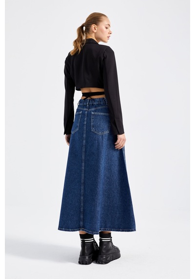 it's basic Kadın Mavi Renk Vinca A Tipi Kesim Denim Etek