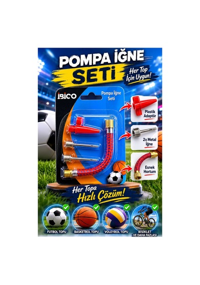 Pompa İğne Seti 3 Parça Top Şişirme İğnesi Adaptör Ve Esnek Hortum Seti