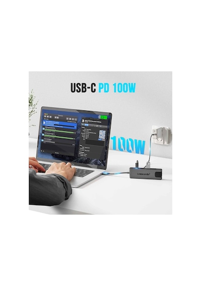 Lemorele Tc24, 5 İn 1 Çoğaltıcı Hub - 1x Rj45 İnternet 2x Usb 3.0 4k Hdmı Ve Type-c Pd Şarj Girişli Çoklayıcı
