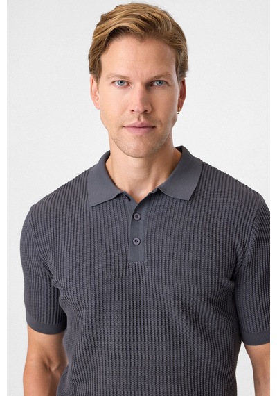 Back And Bond Regular Fit Antrasit Düğmesiz Polo Yaka Triko Tişört
