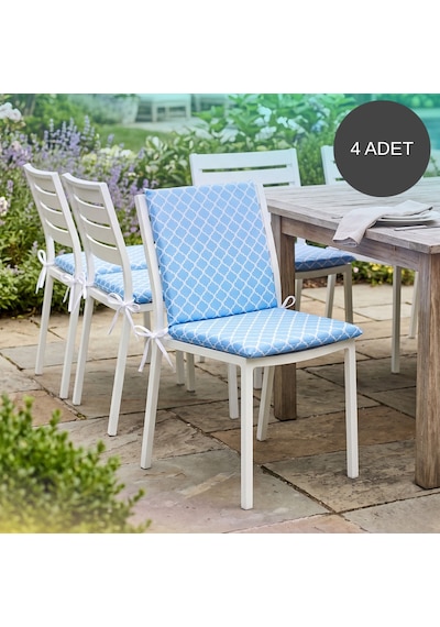 4 Adet 40x40 Cm Mavi Arkalıklı Sandalye Minderi Pamuk Polyester Kumaş İpli Sırtlı Mutfak Ve Bahçe Minderi