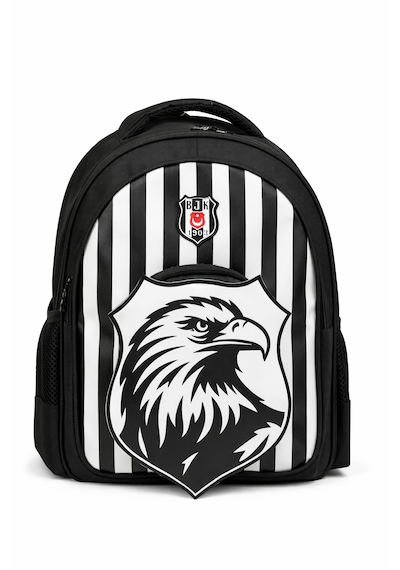 Beşiktaş Lisanslı Çubuklu Okul Çantası - 3 Bölmeli 3d Kartal Baskılı Siyah Beyaz Sırt Çantası Siyah - Beyaz