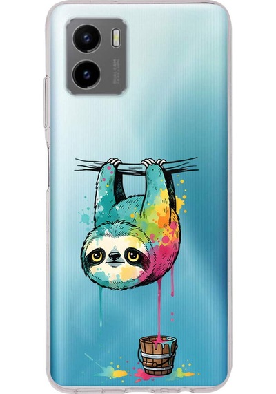 Vivo Y15s İle Uyumlu Splash Tembel Hayvan Tasarımlı Şeffaf Silikon Kılıf Şeffaf