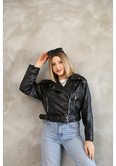 Genculus Kemerli Crop Deri Oversize Kadın Yeni Sezon Ceket Çok Renkli