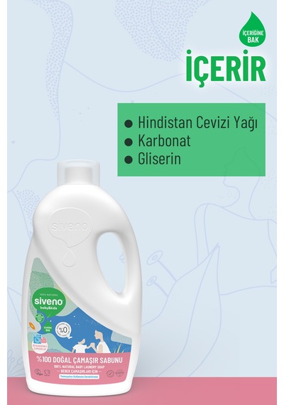 Siveno %100 Doğal Bebek Çamaşır Sabunu Kendinden Yumuşatıcılı Bitkisel Deterjan Vegan 1000 Ml