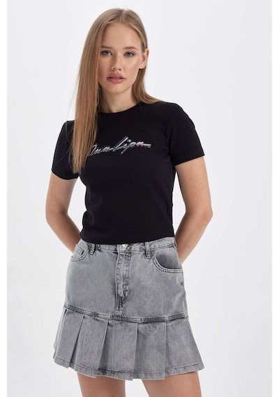 Defacto Coool Dua Lipa Fitted Ribana Kısa Kollu Tişört B2971AX23HSBK81 Siyah