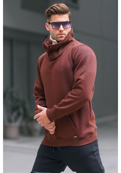 Madmext Acı Kahverengi Yaka Detaylı Erkek Sweatshirt 4411-acı Kahverengi Acı Kahverengi