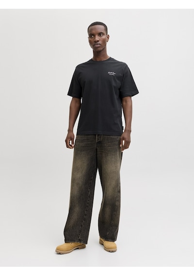 Jack & Jones Jack Jones Yazı Desenli Erkek Yuvarlak Yaka Tişört 12287990 Siyah