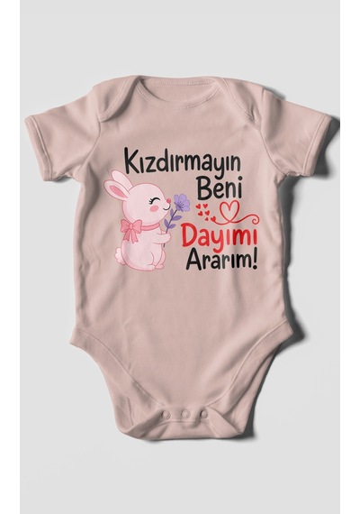 Morivokids Kızdırmayın Beni Dayımı Ararım Kısa Kollu Bebek Body %100 Pamuk Zbn165-kk Pastel Pembe