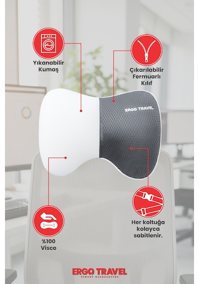 Viscofoam Carfort Büyük Visco Araç Boyun Yastığı – Ortopedik Oto Koltuk Boyun Desteği - Araç Yastığı - Gri | Ergo Travel