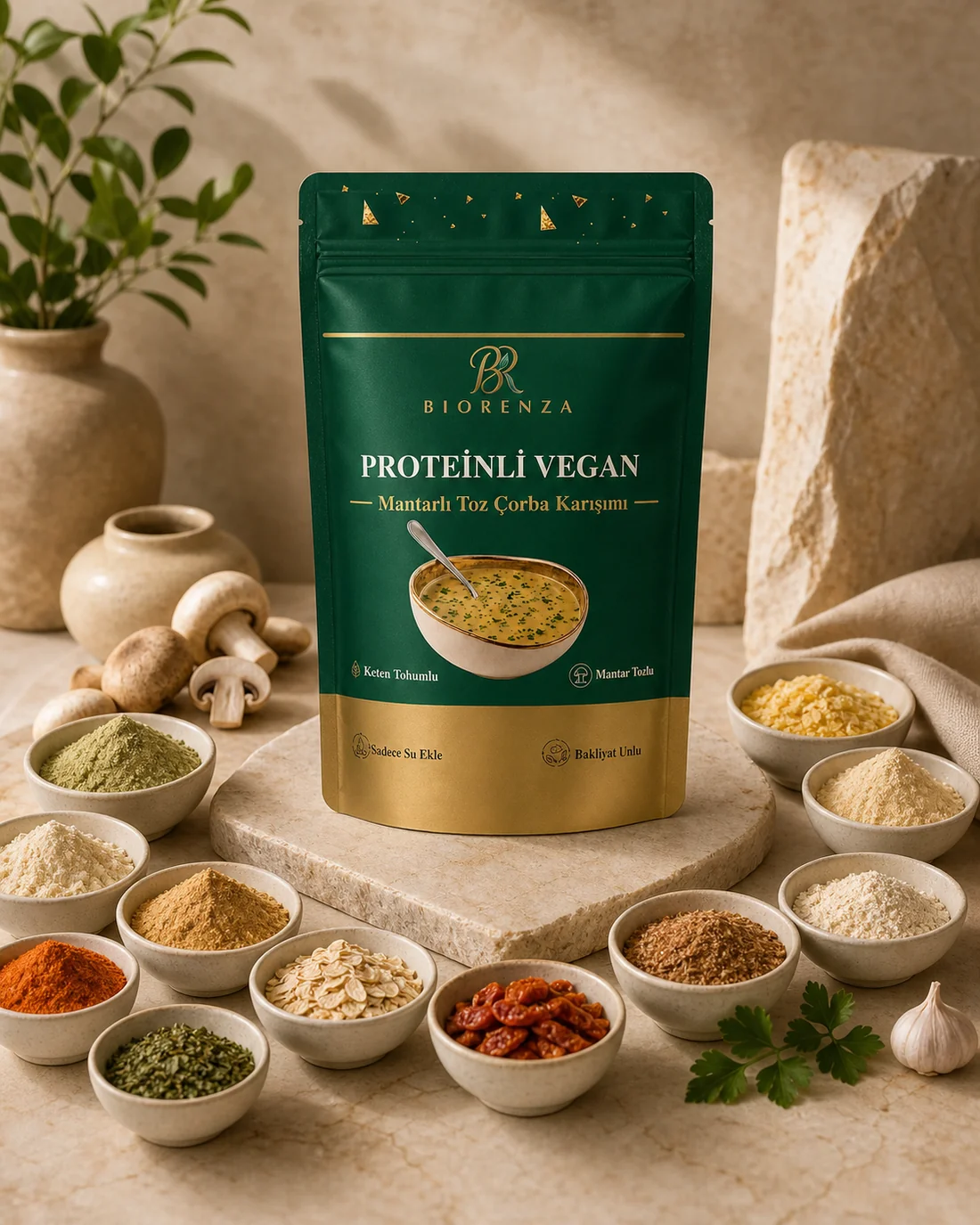 Proteinli Vegan Toz Çorba Bezelye Proteinli, Pirinç Proteinli, Sebzeli 100 G