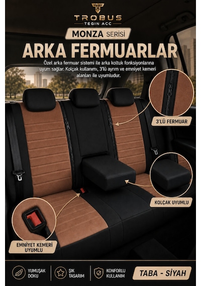 Volvo V40 2012-2019 Uyumlu Monza Serisi Taba Siyah Oto Koltuk Kılıfı