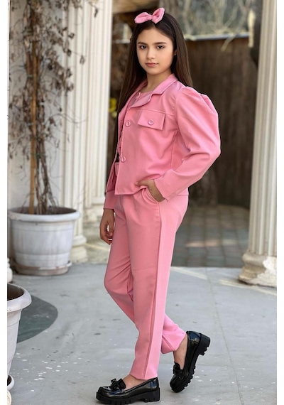 Riccotarz Kız Çocuk Kolsuz Penye Gömlek Cep Detaylı Blazer Ceket Kemerli Pantolon Pembe Alt Üst Takım Pembe Riccotarz Kız Çocuk Kolsuz Penye Gömlek Cep Detaylı Blazer Ceket Kemerli Pantolon Pembe Alt Üst Takım Pembe