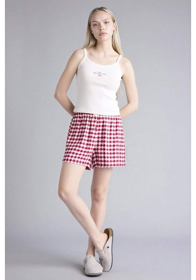Defacto Kareli Şort Pijama Altı G7995ax26spbr205 Bordo-br205