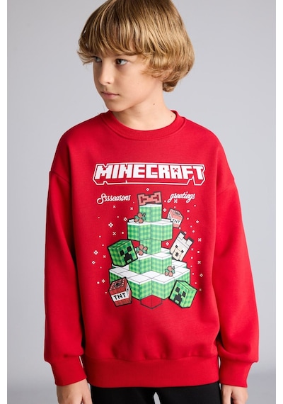Defacto Yılbaşı Temalı Minecraft Baskılı Bisiklet Yaka İçi Yumuşak Tüylü Kalın Sweatshirt Erkek Çocuk I5171a826wnrd350 Kırmızı-rd350