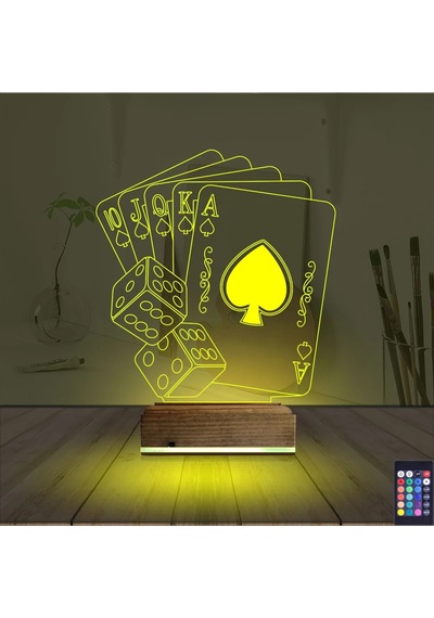 Luvivia İskambil Kağıdı Zar 3d Lamba - Masa Gece Lambası Şeffaf